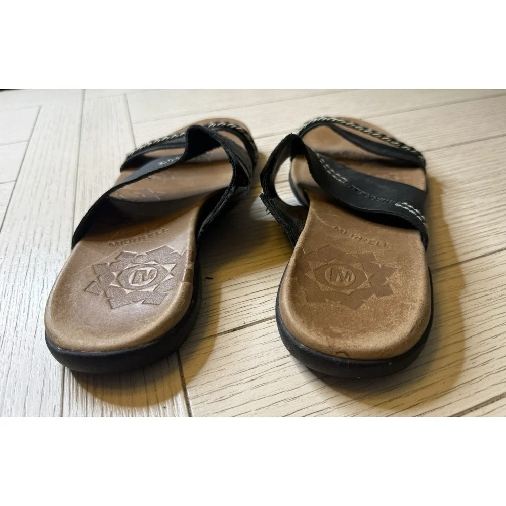 Merrell Shundra Women Sz 8 Black Casual Flip Flop Slide Sandal Shoes Boho Nature